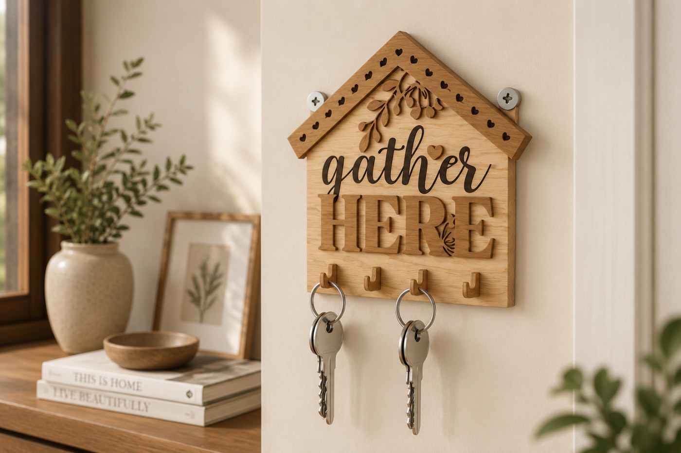 Personalized wall key rack by LaserWoodCraft