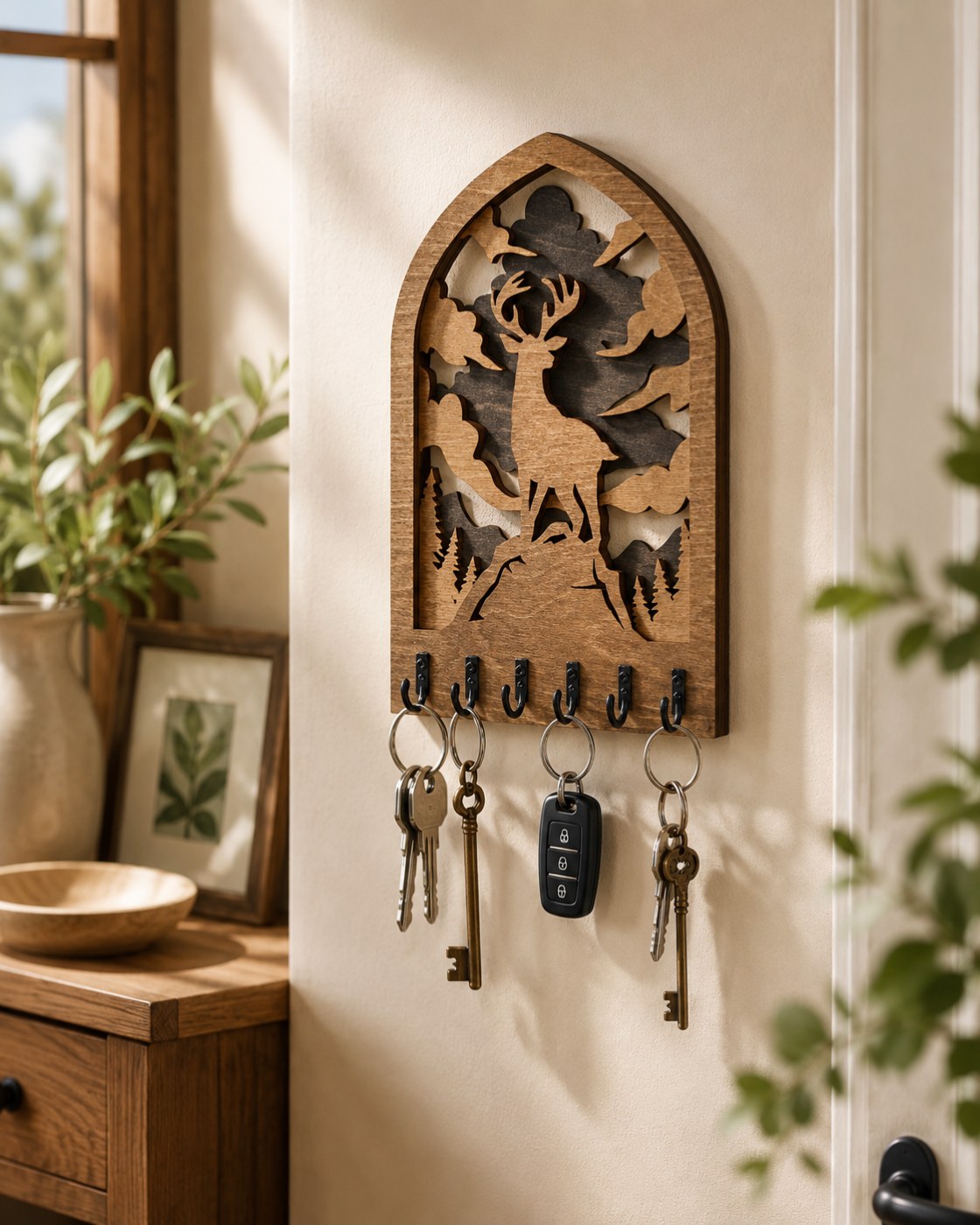Wooden wildlife key holder by LaserWoodCraft