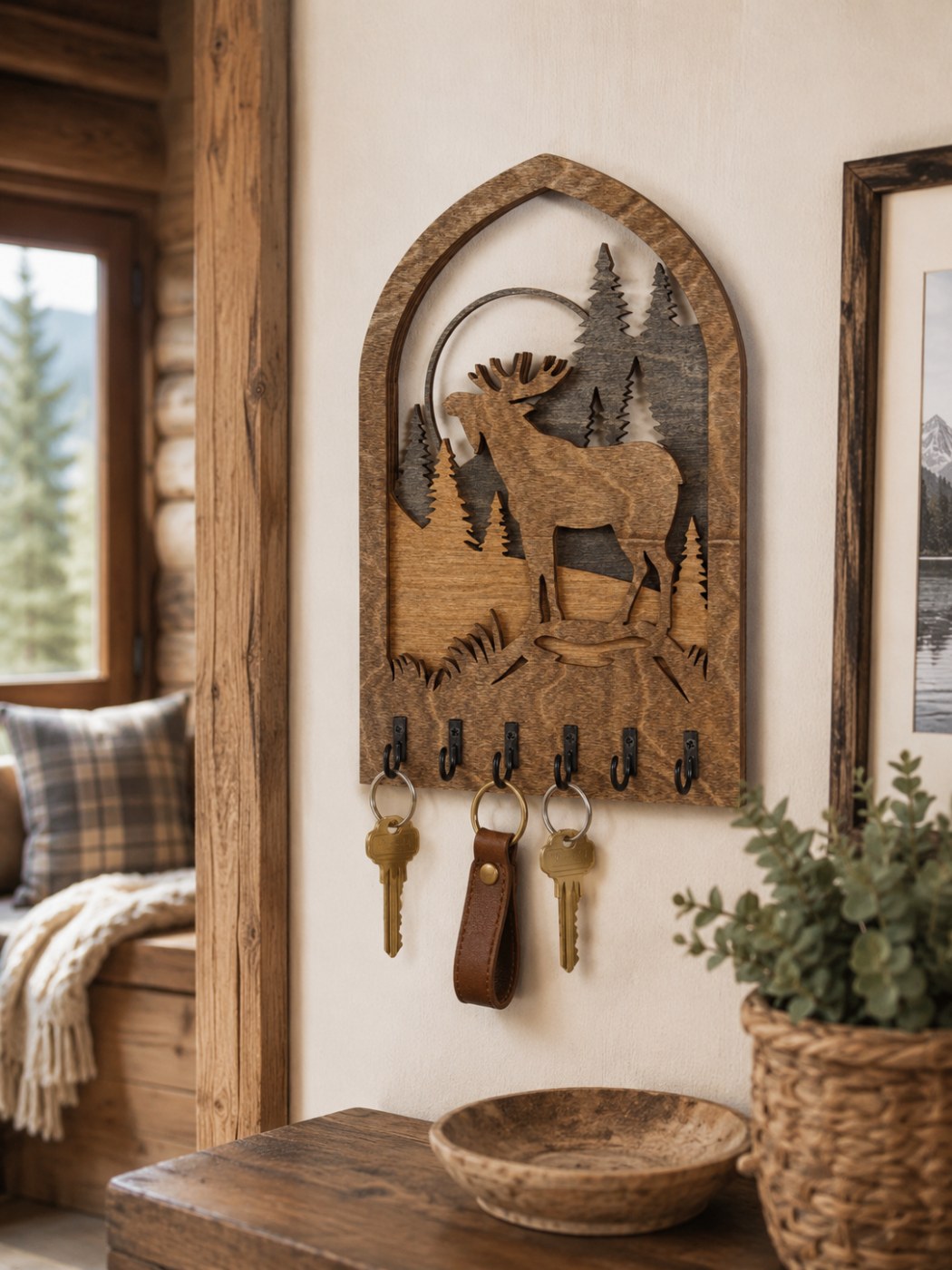 Moose wooden key holder by LaserWoodCraft