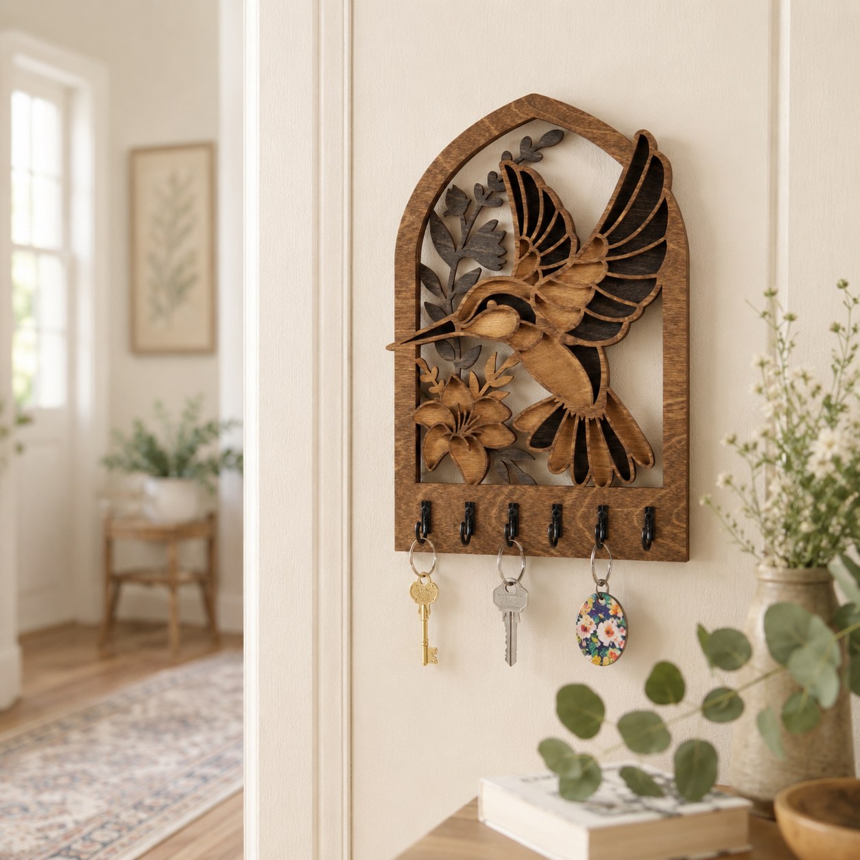 Hummingbird Wooden Key Holder