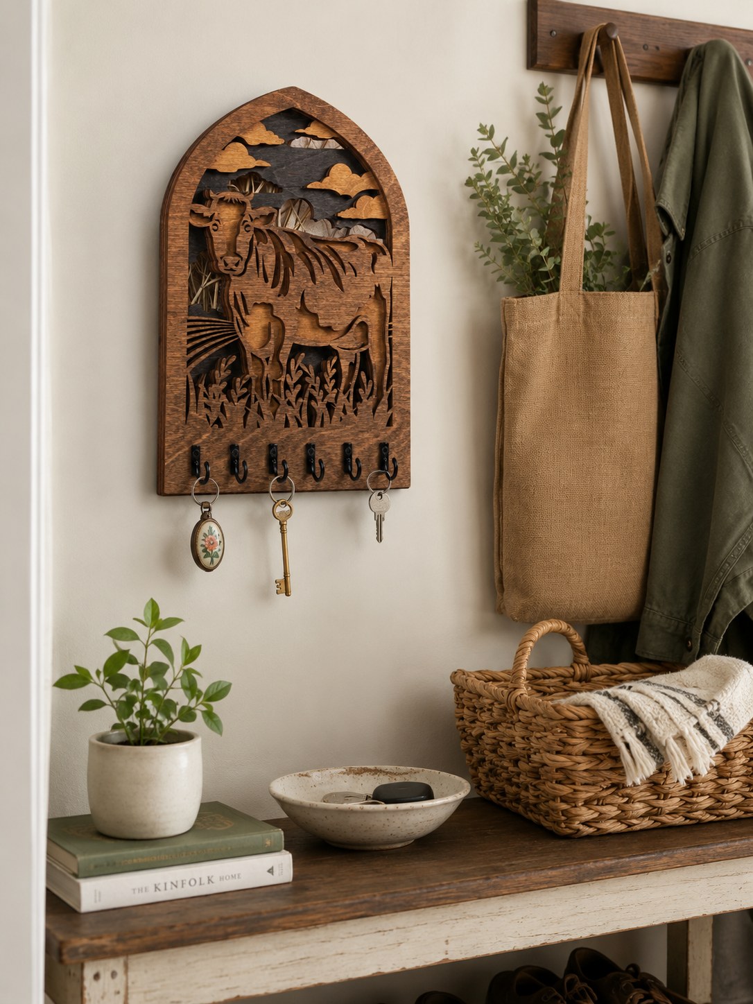 Moose Woodland Wooden Key Holder