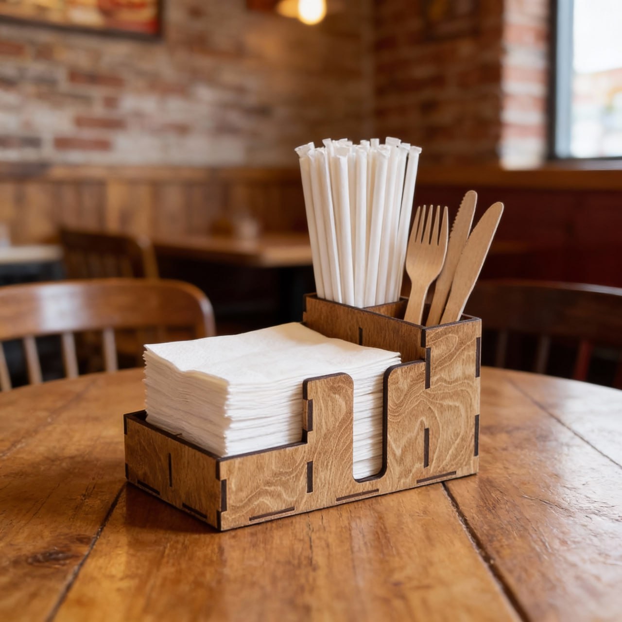 Wooden Restaurant Napkin and Utensil Holder