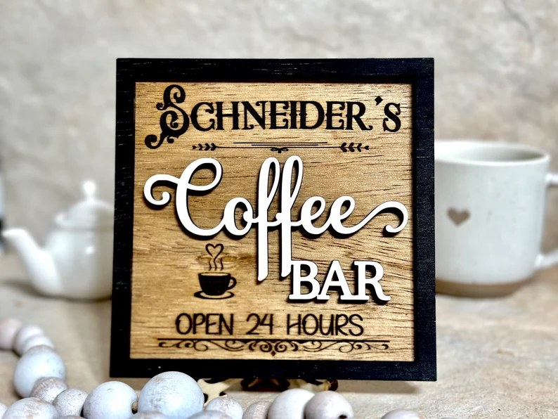 Personalized Coffee Bar Wood Sign