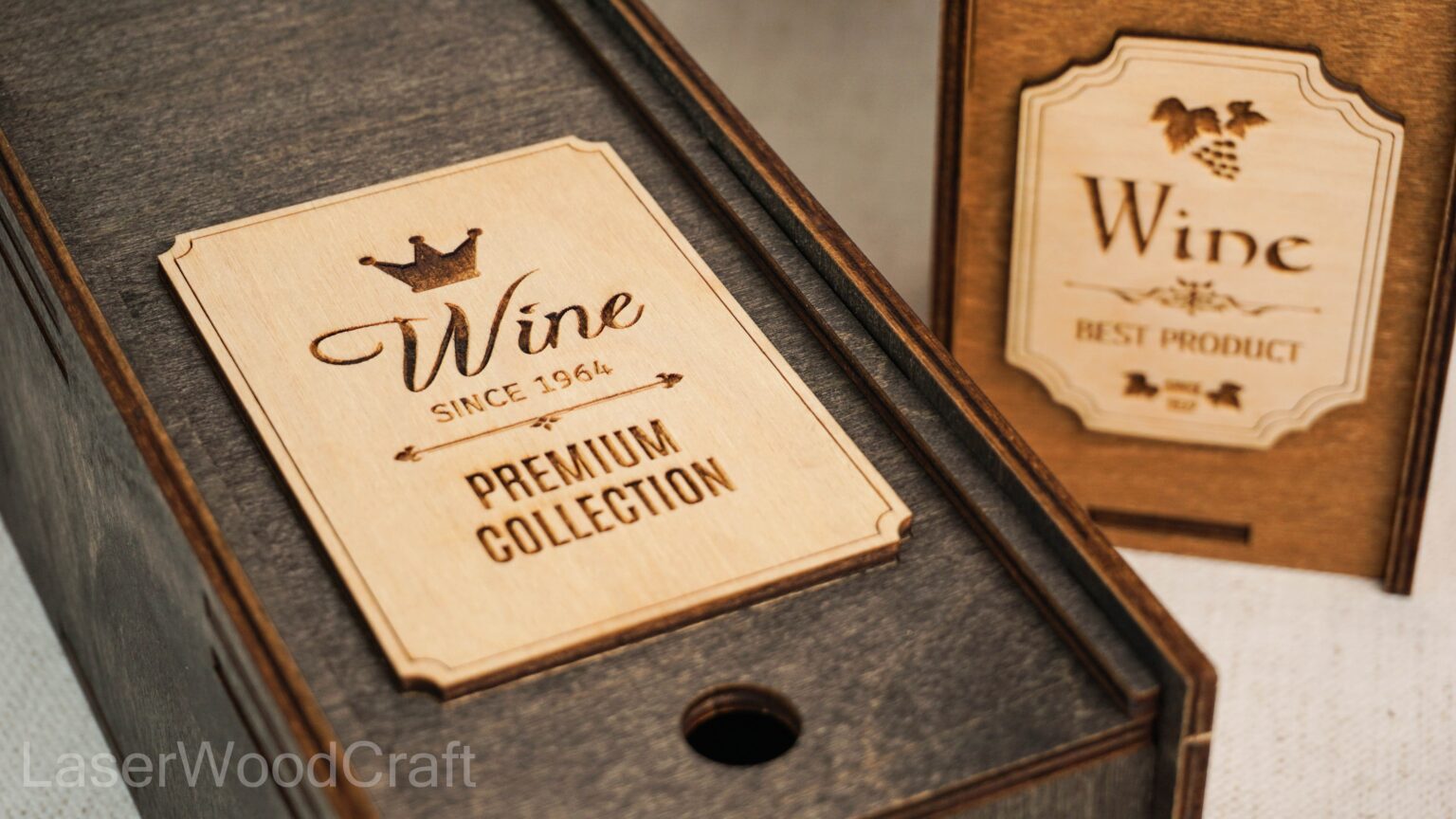 Custom wooden wine box made from birch plywood, open design with a wine bottle, crafted in Spokane, Washington