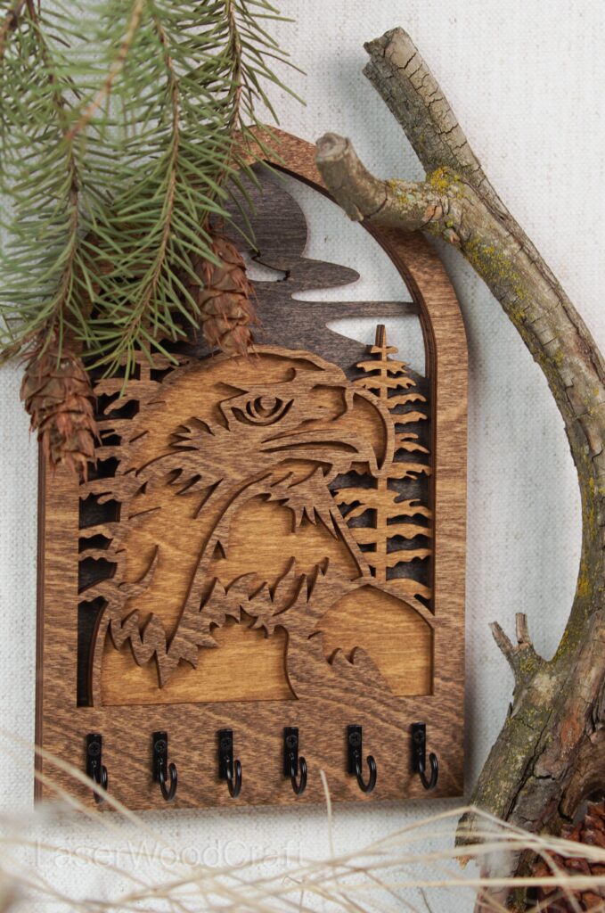Elegant wooden key holder with multiple hooks for home use