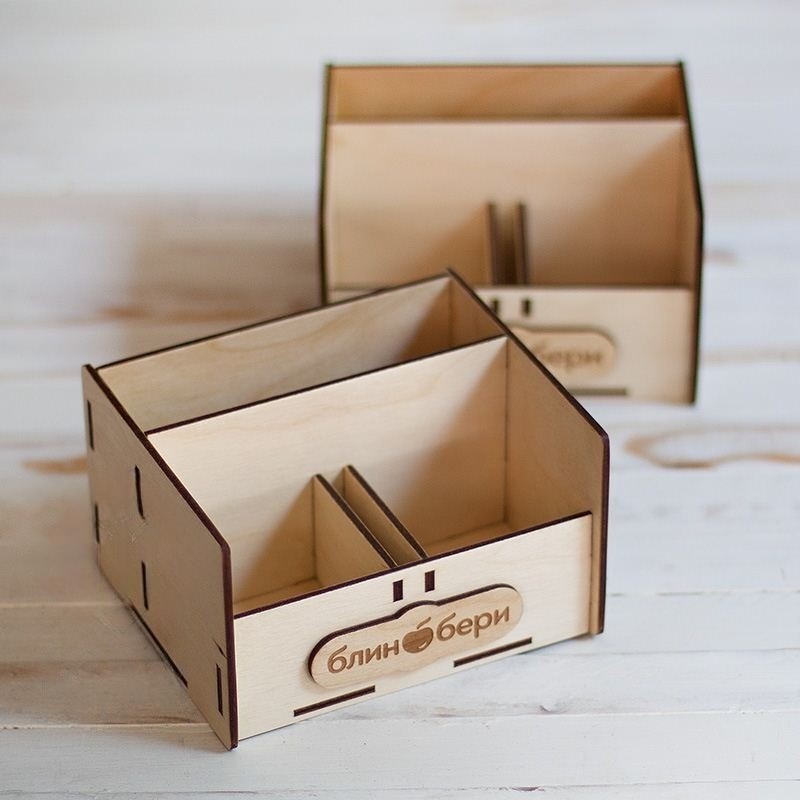 Rustic dark walnut napkin holder for cafés and hospitality — solid birch plywood — LaserWoodCraft