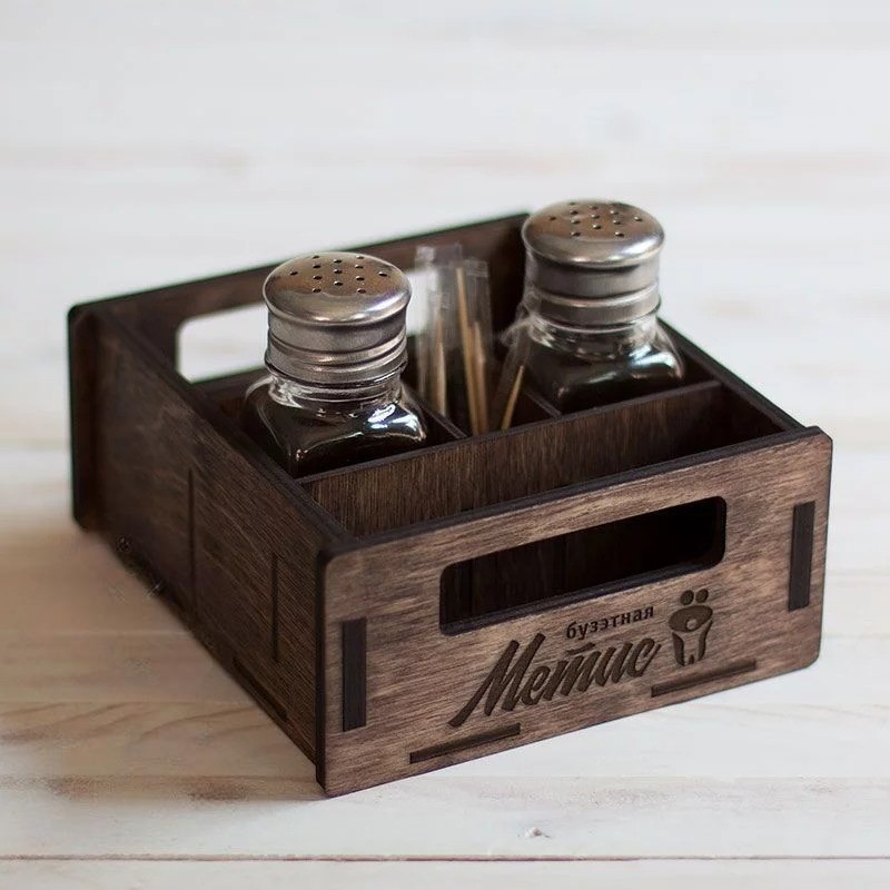 Multi-section wooden organizer with napkin holder for restaurant service — LaserWoodCraft