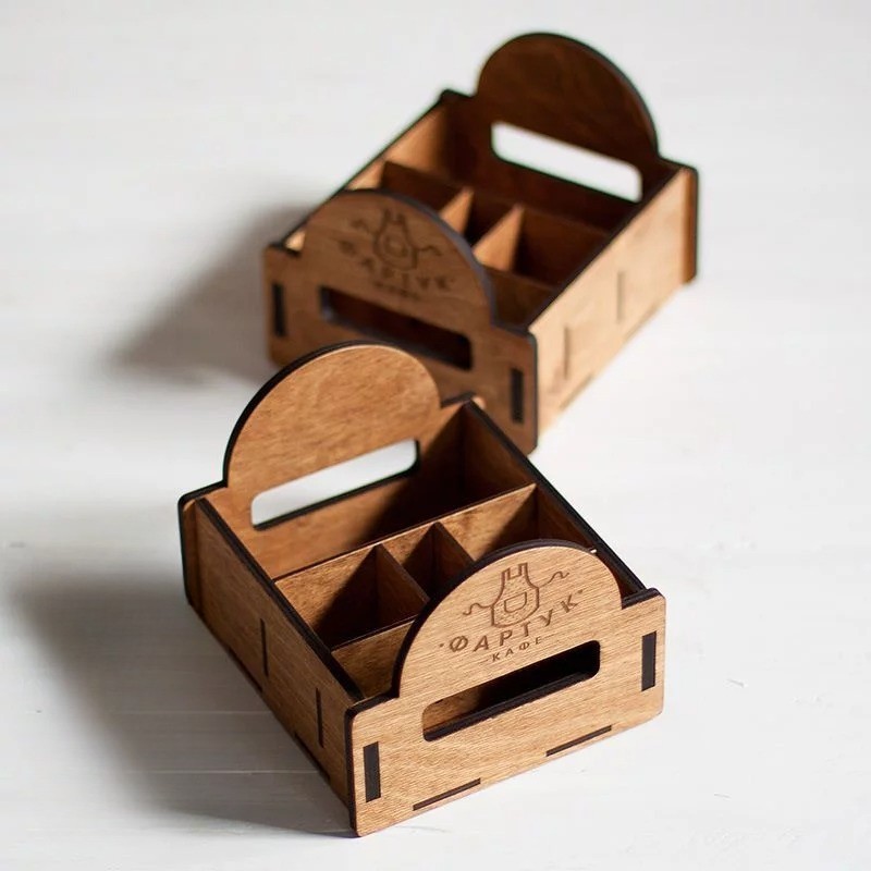 Engraved wooden napkin holder for bar counters — handcrafted birch plywood — LaserWoodCraft