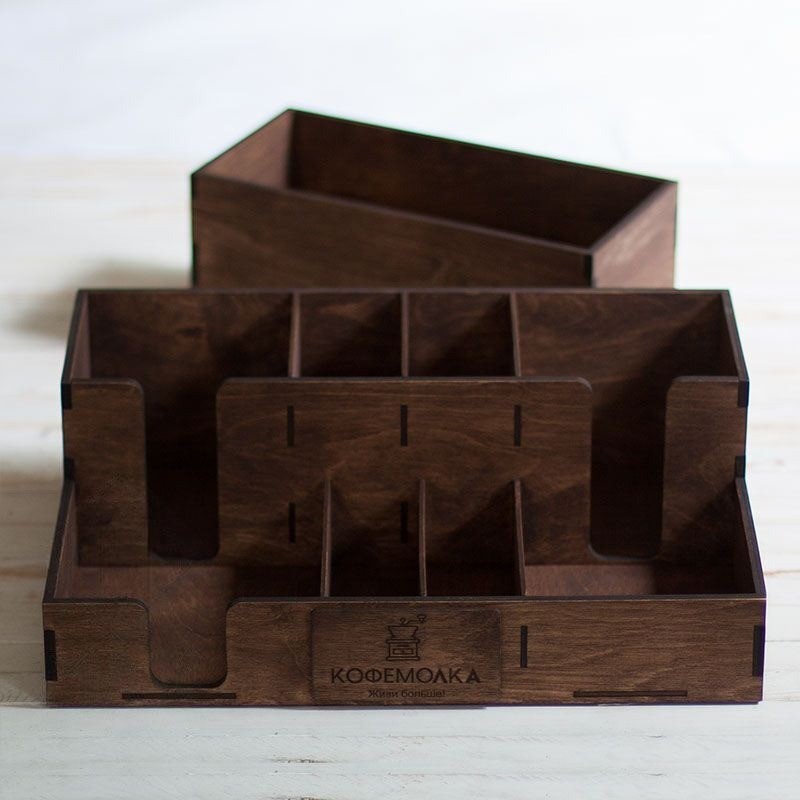 Custom wooden napkin holder and tabletop organizer for cafés — LaserWoodCraft