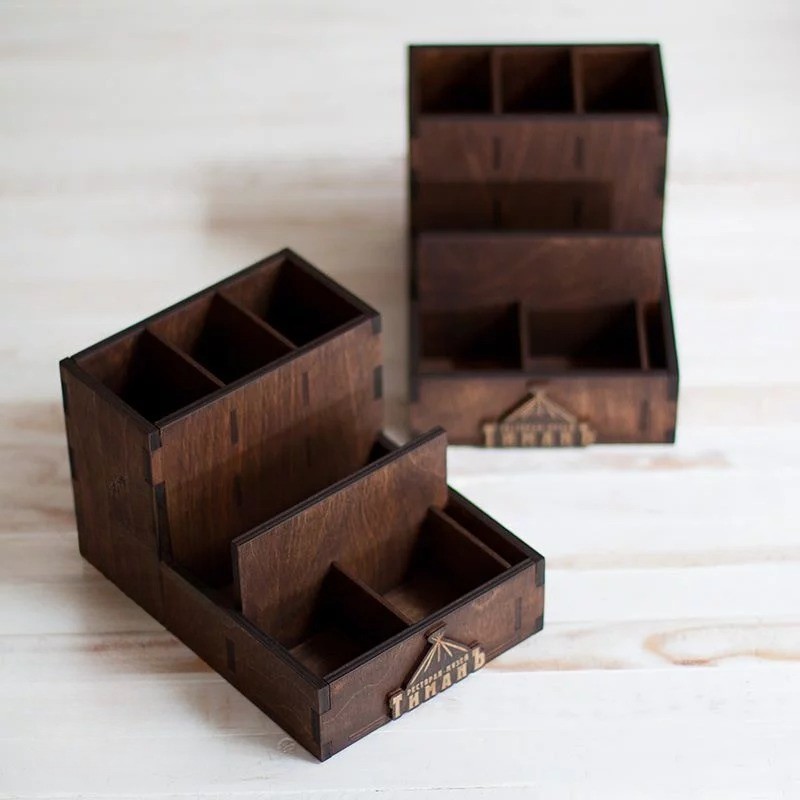 Multi-section wooden organizer with napkin holder for restaurant service — LaserWoodCraft