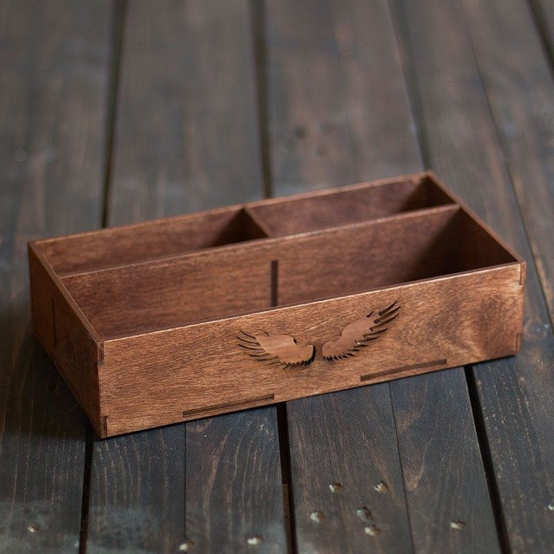 Wooden napkin holder organizer for restaurants — dark walnut birch plywood — LaserWoodCraft