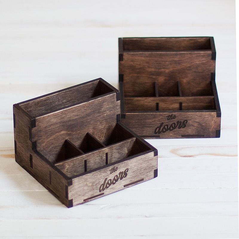 Multi-section wooden organizer with napkin holder for restaurant service — LaserWoodCraft