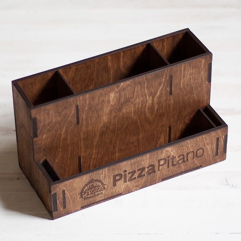 Custom wooden napkin holder and tabletop organizer for cafés — LaserWoodCraft