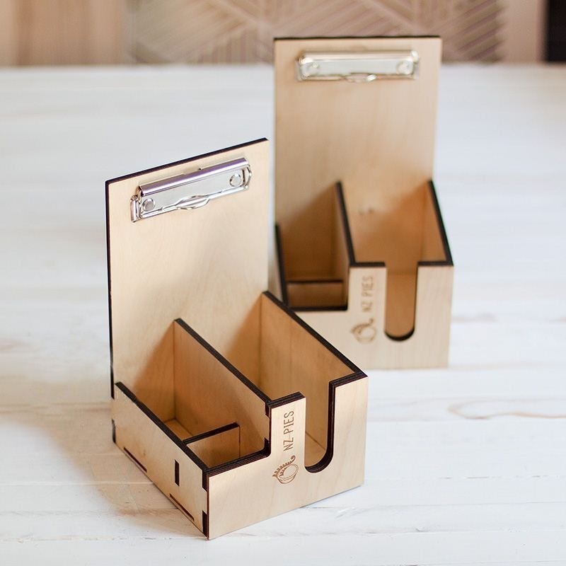 Dark walnut wooden napkin caddy for hospitality businesses — LaserWoodCraft