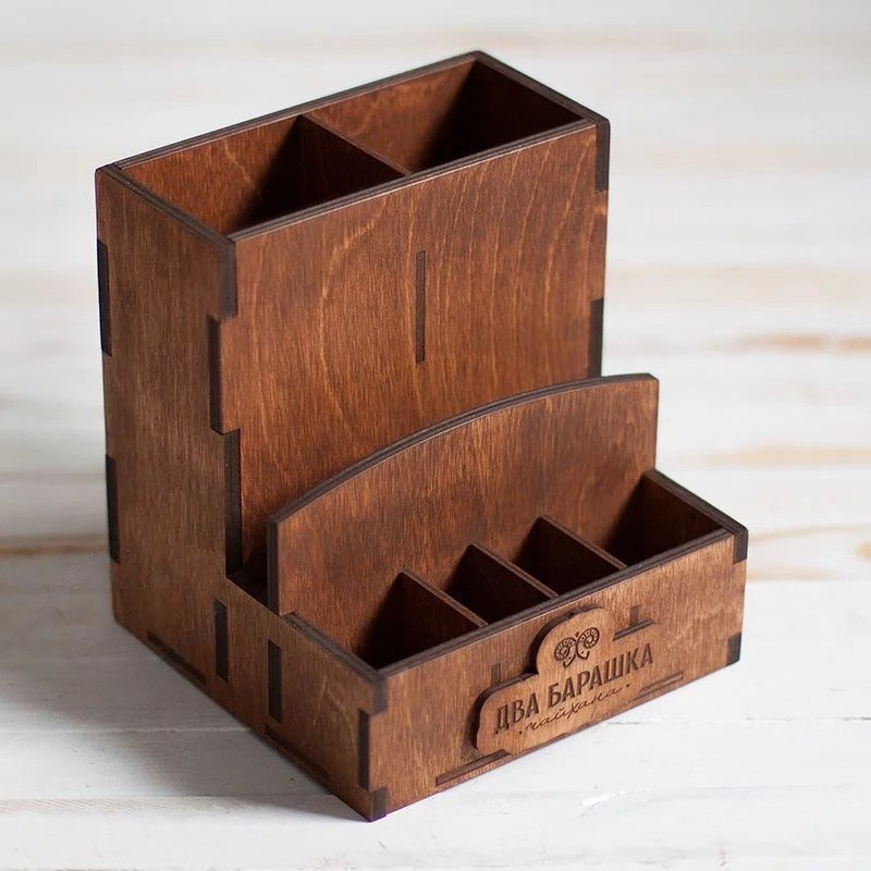 Birch plywood napkin holder for restaurant tables — handcrafted wooden organizer — LaserWoodCraft