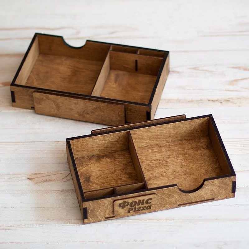 Dark walnut wooden napkin caddy for hospitality businesses — LaserWoodCraft
